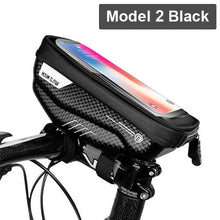 Load image into Gallery viewer, Black Bike Bag Frame Front Top Tube Cycling Bag Waterproof Phone Case Touchscreen Bag  Pack Bicycle Accessories Bike Bicycle Bag Waterproof Bike Phone Mount Bag Front Frame Top Tube Handlebar Bag Touch Screen Holder Case For Cell Phones 6.6in
