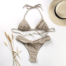 Load image into Gallery viewer, Fashion Swimwear Women Bikini Sets Women Lace Up Two Piece String Bikinis Beach Swimsuit Triangle Bathing Suit Side Tie Swimwear String Swimming Suit For Women Bathing Suit Micro Halter String Triangle Bikini
