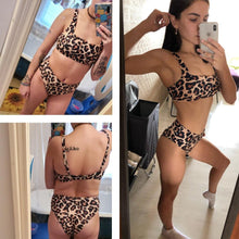 Load image into Gallery viewer, High Waist Bikini Leopard Bikini Women Push Up Swimsuit Women's Leopard Print Swimsuits High Waist Bikini Set 2 Piece Bathing Suits Women Printed Swimwear Tie Dye Summer Swim Beachwear
