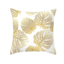 Load image into Gallery viewer, Tropical Leaf Flower Green Yellow Pillowcase Decorative Throw Pillow Case Cushion Cover Gold Stamping Leaves Polyester Cushion Cover Throw Pillow Decorative Cushions Home Decor Pillow Covers
