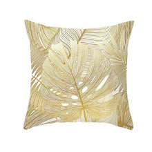Load image into Gallery viewer, Tropical Leaf Flower Green Yellow Pillowcase Decorative Throw Pillow Case Cushion Cover Gold Stamping Leaves Polyester Cushion Cover Throw Pillow Decorative Cushions Home Decor Pillow Covers
