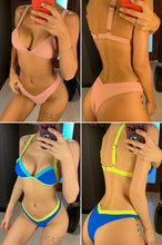 Load image into Gallery viewer, Bikini Solid Swimsuit Women Swimwear Push Up Bikini Set Patchwork  Summer Beach Bathing Suit Swim Wear Halter Bikini Swimsuit Beach Swimming Traveling High Leg Bikini
