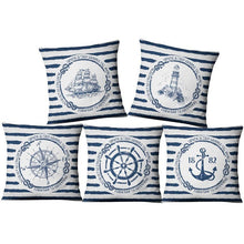 Load image into Gallery viewer, Navigation Navy Blue Nautical Shell Starfish Linen Pillow Cover Blue Anchor Navigation Anchor Sailboat Pillowcase Marine Cushion Cover Sofa Home Decorative Cushion Cover For Home
