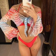 Load image into Gallery viewer, New Bikini Bikini Swimsuit For Women 3 Pieces Set Knot Front Off Shoulder Cover Up with Halter Bikini Sets Bathing Suit Women Swimwear Female Swimsuit Three-pieces Bikini set Halter Bather Bathing Suit Swim Beach Lady

