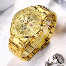 Load image into Gallery viewer, Luxury Gold Mens Watches Elegant Stainsteel Steel Strap Waterproof Sport Analog Quartz Luminous Hands Watch
