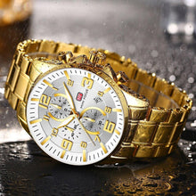 Load image into Gallery viewer, Luxury Gold Mens Watches Elegant Stainsteel Steel Strap Waterproof Sport Analog Quartz Luminous Hands Watch
