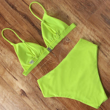 Load image into Gallery viewer, Bikini Swimwear Swimsuit Women Solid Bathing Suit Bikini Set With Pad Female High Waist Beachwear Women Bikini Swimsuits 2 Piece Deep V Neck Swimwear Adjustable Strap Back Bathing Suits

