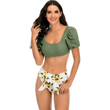 Load image into Gallery viewer, Bikini New 2 Piece Women Swimsuit Women's High Waist Bikini Set Fashion Puff Sleeve Swimwear Set Bathing Suits Solid Color Short Puff Sleeve Summer High Waist Cut Backless Bathing Suit Beachwear
