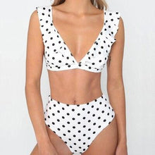 Load image into Gallery viewer, Vintage Black White Bikini High Waist Swimwear Push Up Bikini Swimsuit For Women Underwire Bikini Top Ruffle Padded Two Piece Bathing Suits Teen Girls Women Push Up Swimsuit Ruffle Dot Swimsuit Bikini Summer Beach Wear
