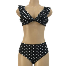 Load image into Gallery viewer, Vintage Black White Bikini High Waist Swimwear Push Up Bikini Swimsuit For Women Underwire Bikini Top Ruffle Padded Two Piece Bathing Suits Teen Girls Women Push Up Swimsuit Ruffle Dot Swimsuit Bikini Summer Beach Wear
