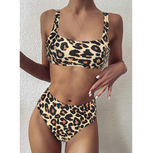 Load image into Gallery viewer, High Waist Bikini Leopard Bikini Women Push Up Swimsuit Women's Leopard Print Swimsuits High Waist Bikini Set 2 Piece Bathing Suits Women Printed Swimwear Tie Dye Summer Swim Beachwear
