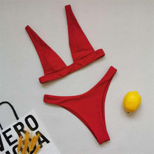 Load image into Gallery viewer, Summer Bikini Stylish Swimwear Women Halter Push Up Bikini Women's  Neck Triangle Bikini Set Leopard Print Two Piece Swimsuits Set Swimsuit Female Lemon Print Bandage Bathing Suit

