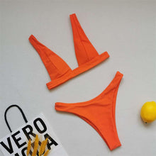 Load image into Gallery viewer, Summer Bikini Stylish Swimwear Women Halter Push Up Bikini Women's  Neck Triangle Bikini Set Leopard Print Two Piece Swimsuits Set Swimsuit Female Lemon Print Bandage Bathing Suit
