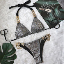 Load image into Gallery viewer, Luxury Purple Halter Crystal Diamond Bikini Female Swimsuit Women Swimwear Rhinestone Bikini Set Bathing Suit Women's Swimwear Rhinestone Halter Low Waist Tie Side Bikini Set 2 Pieces Crystal Diamond Swimsuit
