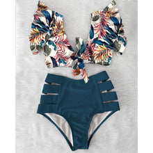 Load image into Gallery viewer, High Waist Bikini Ruffle Swimwear Women Print Swimsuit Push Up Bikinis Plus Size Bathing Suits Floral Beach Wear Bikini Swimsuits for Teen Girls

