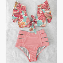 Load image into Gallery viewer, High Waist Bikini Ruffle Swimwear Women Print Swimsuit Push Up Bikinis Plus Size Bathing Suits Floral Beach Wear Bikini Swimsuits for Teen Girls

