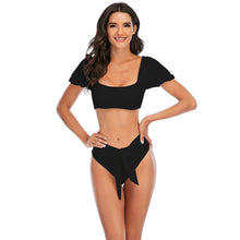 Load image into Gallery viewer, Bikini New 2 Piece Women Swimsuit Women's High Waist Bikini Set Fashion Puff Sleeve Swimwear Set Bathing Suits Solid Color Short Puff Sleeve Summer High Waist Cut Backless Bathing Suit Beachwear
