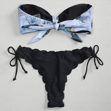 Load image into Gallery viewer, Summer Blue Bikini Women Swimwear Female Swimsuit  Women’s Floral Print Lace-up Strapless Padded Comfortable Swimwear Bathing Suit Two-pieces Bikini Set Knotted Bathing Swim Suit
