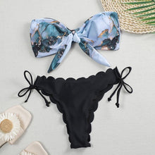 Load image into Gallery viewer, Summer Blue Bikini Women Swimwear Female Swimsuit  Women’s Floral Print Lace-up Strapless Padded Comfortable Swimwear Bathing Suit Two-pieces Bikini Set Knotted Bathing Swim Suit
