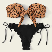 Load image into Gallery viewer, Summer Blue Bikini Women Swimwear Female Swimsuit  Women’s Floral Print Lace-up Strapless Padded Comfortable Swimwear Bathing Suit Two-pieces Bikini Set Knotted Bathing Swim Suit
