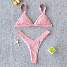 Load image into Gallery viewer, Bikini Solid Swimsuit Women Swimwear Push Up Bikini Set Patchwork  Summer Beach Bathing Suit Swim Wear Halter Bikini Swimsuit Beach Swimming Traveling High Leg Bikini
