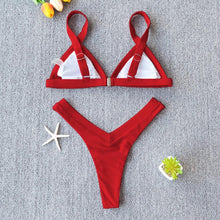 Load image into Gallery viewer, Bikini Solid Swimsuit Women Swimwear Push Up Bikini Set Patchwork  Summer Beach Bathing Suit Swim Wear Halter Bikini Swimsuit Beach Swimming Traveling High Leg Bikini

