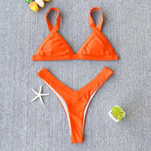 Load image into Gallery viewer, Bikini Solid Swimsuit Women Swimwear Push Up Bikini Set Patchwork  Summer Beach Bathing Suit Swim Wear Halter Bikini Swimsuit Beach Swimming Traveling High Leg Bikini

