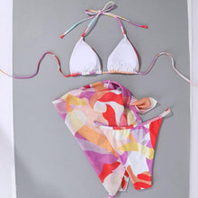 Load image into Gallery viewer, Print Swimsuit 3 Piece Mesh Bikini Set  Women's Ribbed Floral Bikini Set Tie Side Swimsuit Cover Ups Daisy Butterfly Print Three Piece Bikini Swimwear Triangle Micro Bikini String Halter Swimwear Women Low Waist Bathing Suit
