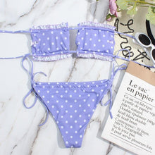 Load image into Gallery viewer, Bikini Women  Swimsuit Female Low Waist Swimwear Women Beach Mini Thong Bikini Set Bathing Suit Women Thong Swimsuits Strapless 2 Piece Bikini String Tie Ruffle Brazilian Bathing Suit
