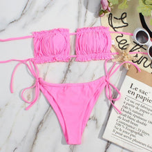 Load image into Gallery viewer, Bikini Women  Swimsuit Female Low Waist Swimwear Women Beach Mini Thong Bikini Set Bathing Suit Women Thong Swimsuits Strapless 2 Piece Bikini String Tie Ruffle Brazilian Bathing Suit
