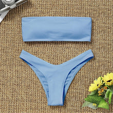 Load image into Gallery viewer, Solid Bikini Swimsuit Women Bikini Set Women Strapless Ribbed  Bikini Set Lace Up High Cut Two Piece Swimsuit Bathing Suit Two Piece Tube Top Swimwear Female Bather Swimming Suit

