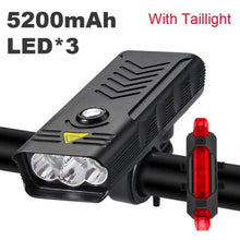 Load image into Gallery viewer, Bike Light USB Rechargeable 3000 Lumens Bike Headlight LED Super Bright Flashlight Front Lights And Back Rear Light Adjustable Lightness Waterproof And Large Capacity Battery 10000mAh

