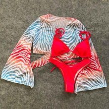 Load image into Gallery viewer, New Bikini Bikini Swimsuit For Women 3 Pieces Set Knot Front Off Shoulder Cover Up with Halter Bikini Sets Bathing Suit Women Swimwear Female Swimsuit Three-pieces Bikini set Halter Bather Bathing Suit Swim Beach Lady
