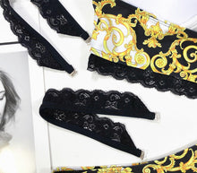Load image into Gallery viewer, Vintage Black Print Women's Bikini Set Women's Halter Beautiful Print High Waist Swimsuit Bathing Suits Bikini Set Lace Strappy Padded Bra High Waist Bottoms Swimsuit Fashion Female Beachwear Luxury Swimwear
