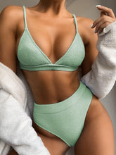 Load image into Gallery viewer, Bikini Swimwear Swimsuit Women Solid Bathing Suit Bikini Set With Pad Female High Waist Beachwear Women Bikini Swimsuits 2 Piece Deep V Neck Swimwear Adjustable Strap Back Bathing Suits

