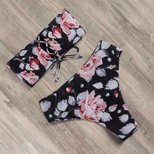 Load image into Gallery viewer, Bandage Bikini Swimwear Women Swimsuit High Waist Bikini Set Bathing Suit Push Up Women's Spaghetti Strap Bandeau Lace Up High Waist 2PCS Bikini Set

