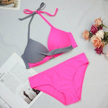 Load image into Gallery viewer, Bikini Push Up Swimwear Women Swimsuit Women's Bathing Suits Push Up Halter Bikini Swim Bottoms Two Piece Swimsuits Lace Up Halter String Triangle Bikini Sets
