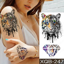 Load image into Gallery viewer, Elegant Black Waterproof Temporary Tattoo Sticker Lion Tiger Bear Flash Tattoos Leopard Wolf Colorful Big Tattoo Stickers For Mens Womens
