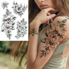 Load image into Gallery viewer, Realistic Big Flower Temporary Waterproof Sticker Tattoos For Body Painting Arm Legs Fake Black Rose Tattoos For Womens
