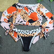 Load image into Gallery viewer, Surfing Swimsuit For Women Bikini Long Sleeve Swimwear Tiger Print Push Up Summer Bath Suit Two Piece Surfing Rash Guard Bikini Long Sleeve Swimsuit Set
