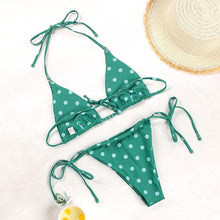 Load image into Gallery viewer, Bikini Swimsuit Solid Color Bikini Set  Swimwear Bathing Suit Women Bikinis String Beach Women Two Piece Bikini Swimsuit Bathing Suits Halter Triangle Tops String Bikini Sets
