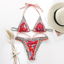 Load image into Gallery viewer, Vintage Print Bikini Female Handwork Small Ruffle Swimming Suit For Women Swimwear High Cut Bikini Set String Print Halter String Triangle Bikini Set Luxury Swimwear Two Piece Swimsuit
