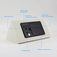 Load image into Gallery viewer, Digital Clock LED Wooden Alarm Clock Digital Alarm Clock with Wooden Electronic LED Time Display 3 Alarm Settings Humidity &amp; Temperature Detect Wood Made Electric Clocks Table Sound Control Electronic Clocks Desktop USB/AAA Powered Home Table Decor
