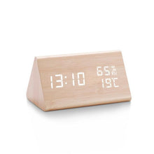 Load image into Gallery viewer, Digital Clock LED Wooden Alarm Clock Digital Alarm Clock with Wooden Electronic LED Time Display 3 Alarm Settings Humidity &amp; Temperature Detect Wood Made Electric Clocks Table Sound Control Electronic Clocks Desktop USB/AAA Powered Home Table Decor
