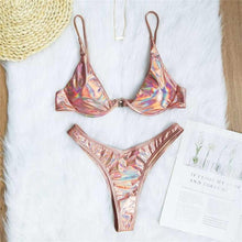 Load image into Gallery viewer, Underwired Bikini Female Swimsuit Women Swimwear Two-Piece V Shape Wire Bikini Set Bather Bathing Suit Women Micro Bikini Set Shiny Metallic 2 Piece Swimsuit Push Up Underwire Swimwear Bathing Suit

