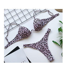 Load image into Gallery viewer, High Waist Bikini Push Up Swimsuit Leopard Swimwear Women Bikini Set Swimsuits For Women V-Wired Underwire Push Up High Cut Bikini Set Two Pieces Bathing Suits Women Bathing Suit
