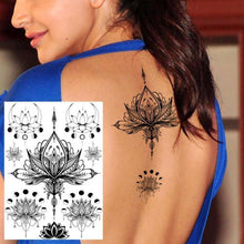 Load image into Gallery viewer, 53 Sheets Black Lace Temporary Tattoos Sticker Butterfly Flower Fake Tatoo Sticker Sexy  Black Henna Temporary Tattoos For Women
