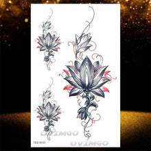 Load image into Gallery viewer, Temporary Lotus Flower Sticker Tattoo Fake Black Elegant Flower Design Women Body Art Fake Arm Tattoo Stickers For Womens
