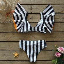 Load image into Gallery viewer, Two-Pieces Women Floral Push-Up Padded Bra Ruffles Bikini Set Swimsuit Swimwear Bathing Suit Beachwear Floral Printed Swimsuit Knotted String Triangle Bikini Tie Side High Cut Cheeky Bikini Set
