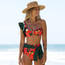 Load image into Gallery viewer, Two-Pieces Women Floral Push-Up Padded Bra Ruffles Bikini Set Swimsuit Swimwear Bathing Suit Beachwear Floral Printed Swimsuit Knotted String Triangle Bikini Tie Side High Cut Cheeky Bikini Set
